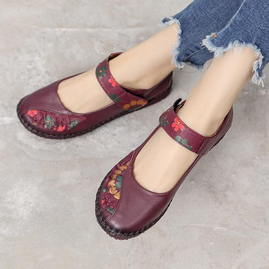 Color Matching Floral Printed Leather Women' Shoes