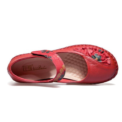 Color Matching Floral Printed Leather Women' Shoes
