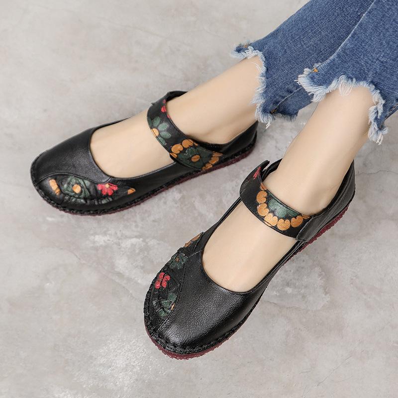 Color Matching Floral Printed Leather Women' Shoes