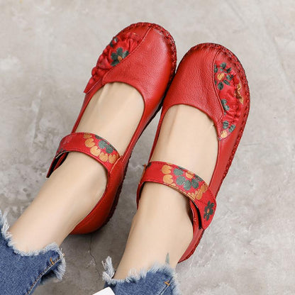 Color Matching Floral Printed Leather Women' Shoes