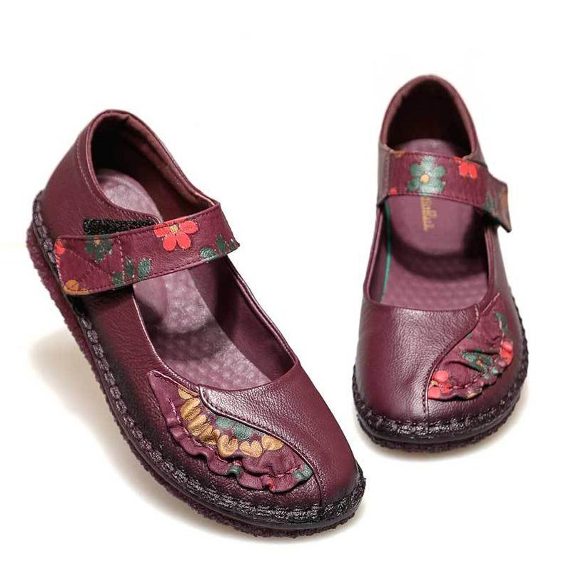 Color Matching Floral Printed Leather Women' Shoes