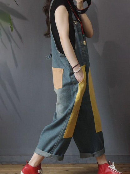 Color Matching Frayed Personality Loose Jumpsuit