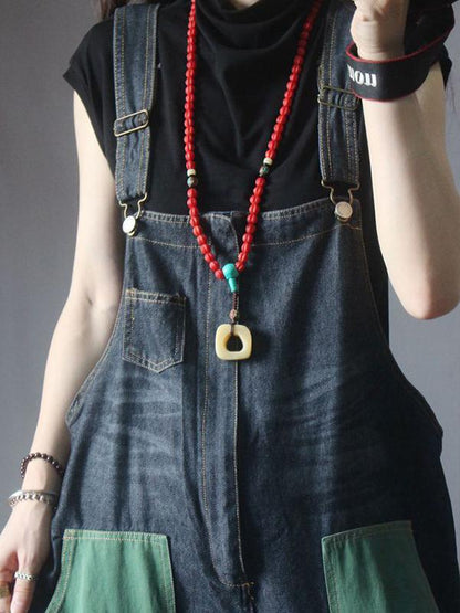 Color Matching Frayed Personality Loose Jumpsuit