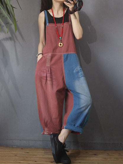 Color Matching Spliced Personality Loose Jumpsuit