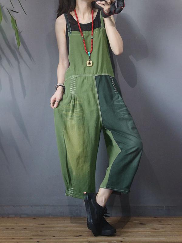 Color Matching Spliced Personality Loose Jumpsuit