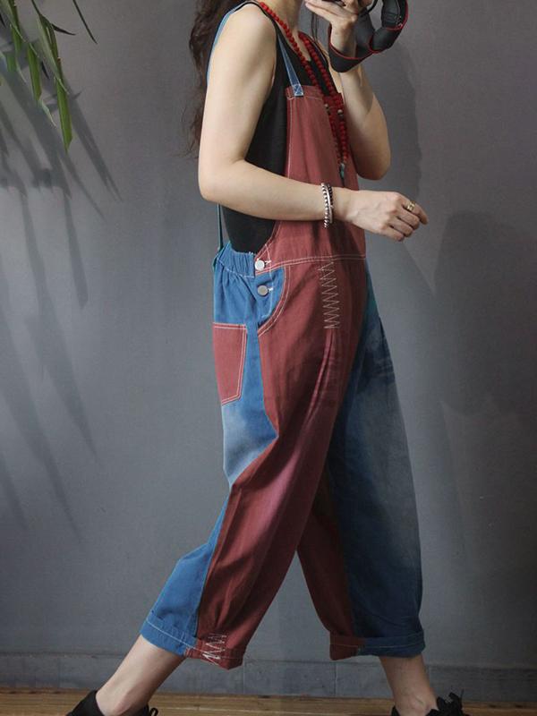 Color Matching Spliced Personality Loose Jumpsuit
