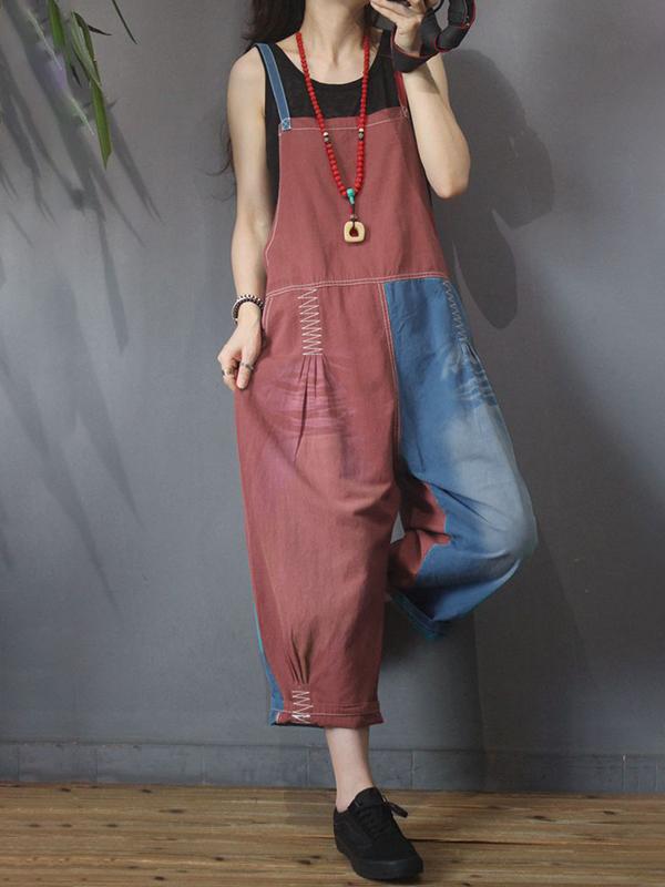 Color Matching Spliced Personality Loose Jumpsuit