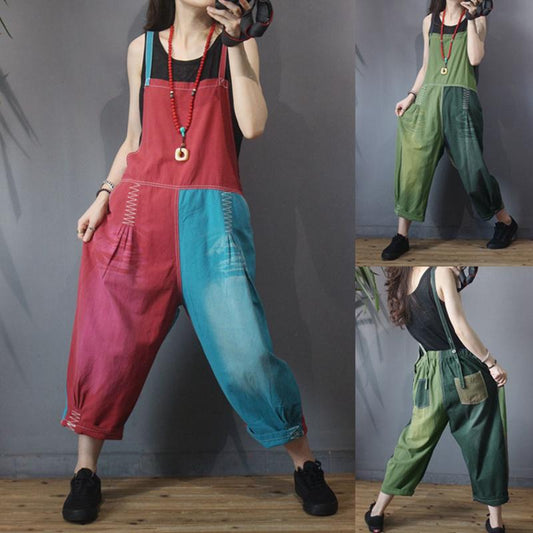 Color Matching Spliced Personality Loose Jumpsuit
