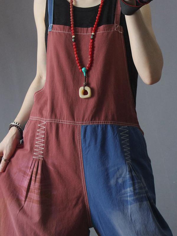 Color Matching Spliced Personality Loose Jumpsuit