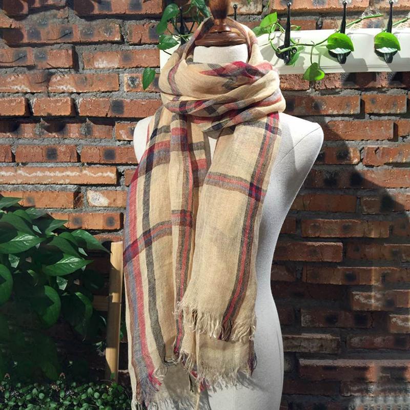 Colored Plaid Soft Comfortable Linen Scarf