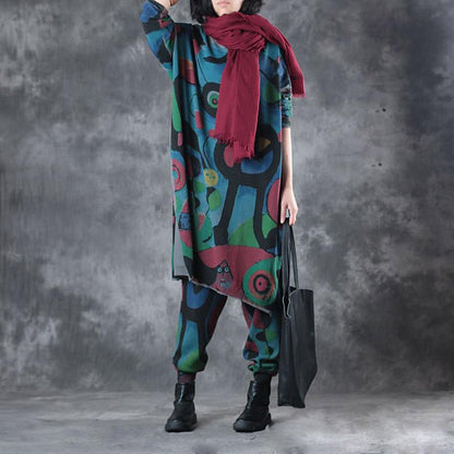 Colored Prints Comfortable Knit Harem Pants