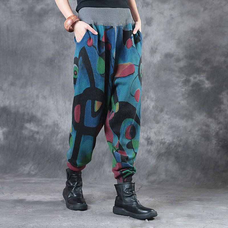 Colored Prints Comfortable Knit Harem Pants