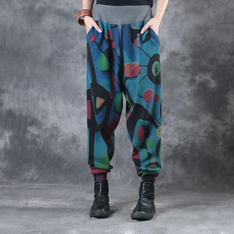 Colored Prints Comfortable Knit Harem Pants
