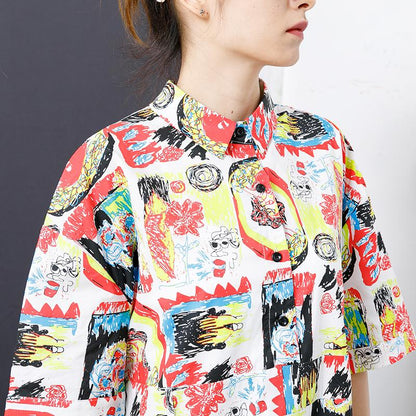 Colorful Graffiti Lacing Split Hem Loose Dress