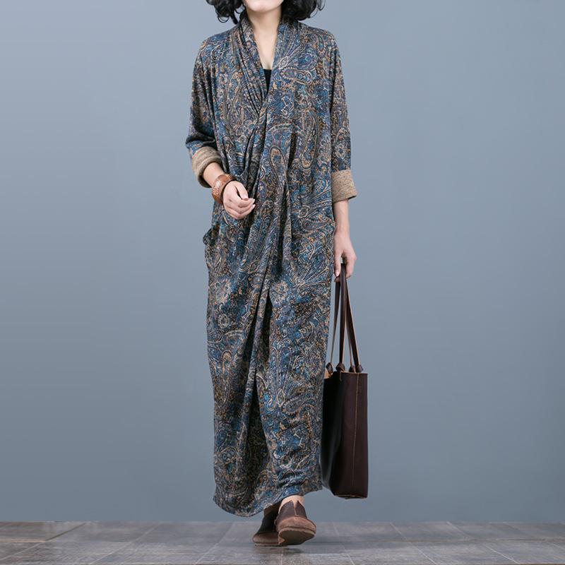 Comfortable Printed V-Neck Retro Loose Dress
