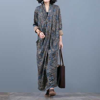 Comfortable Printed V-Neck Retro Loose Dress