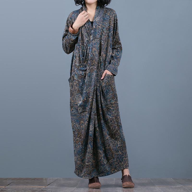 Comfortable Printed V-Neck Retro Loose Dress