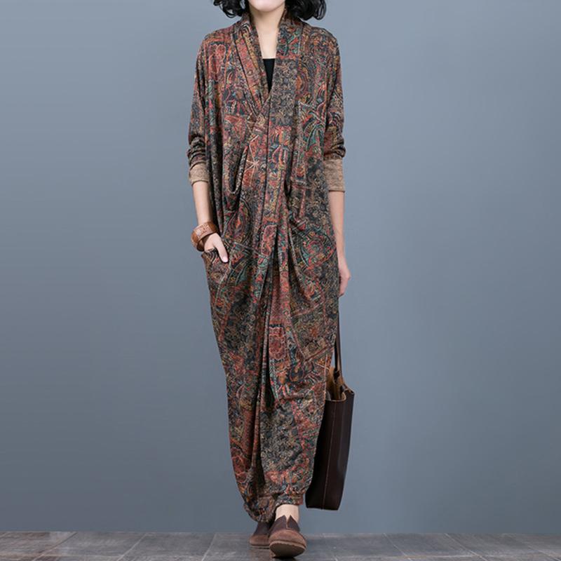 Comfortable Printed V-Neck Retro Loose Dress