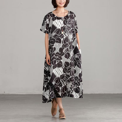 Commuter Summer Printing Pocket Black Dress