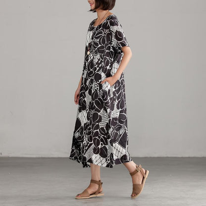 Commuter Summer Printing Pocket Black Dress