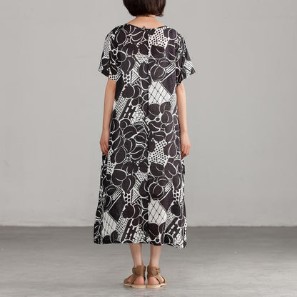 Commuter Summer Printing Pocket Black Dress