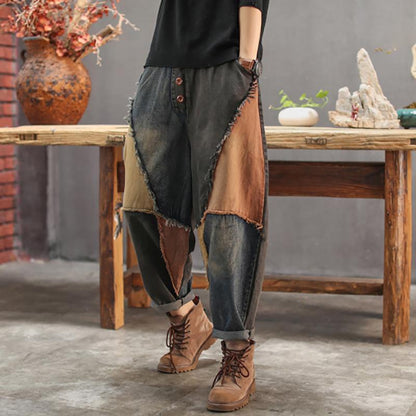 Contrast Color Burr Casual Harem Jeans