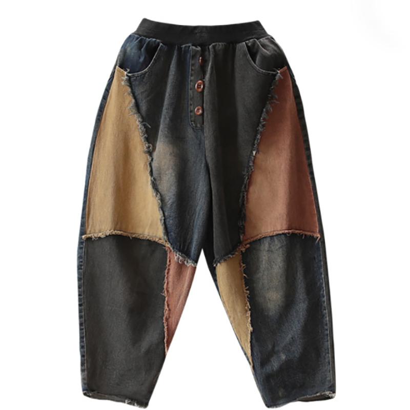 Contrast Color Burr Casual Harem Jeans