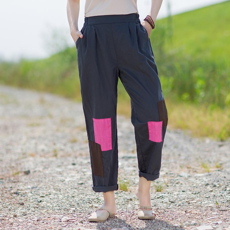 Contrast Color Patchwork Casual Straight Pants