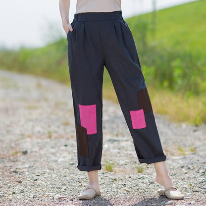 Contrast Color Patchwork Casual Straight Pants