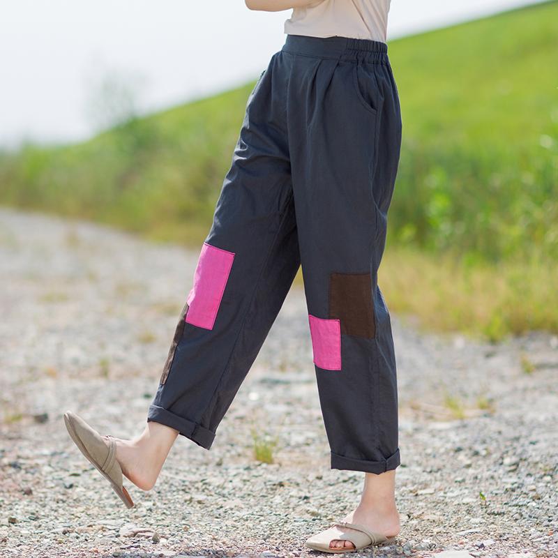 Contrast Color Patchwork Casual Straight Pants