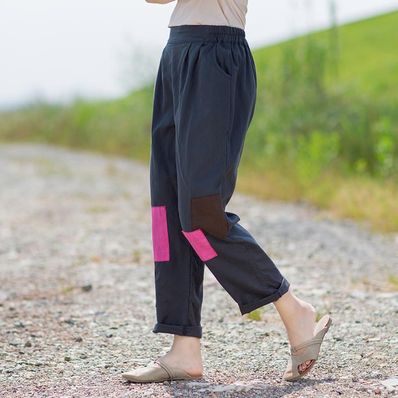 Contrast Color Patchwork Casual Straight Pants