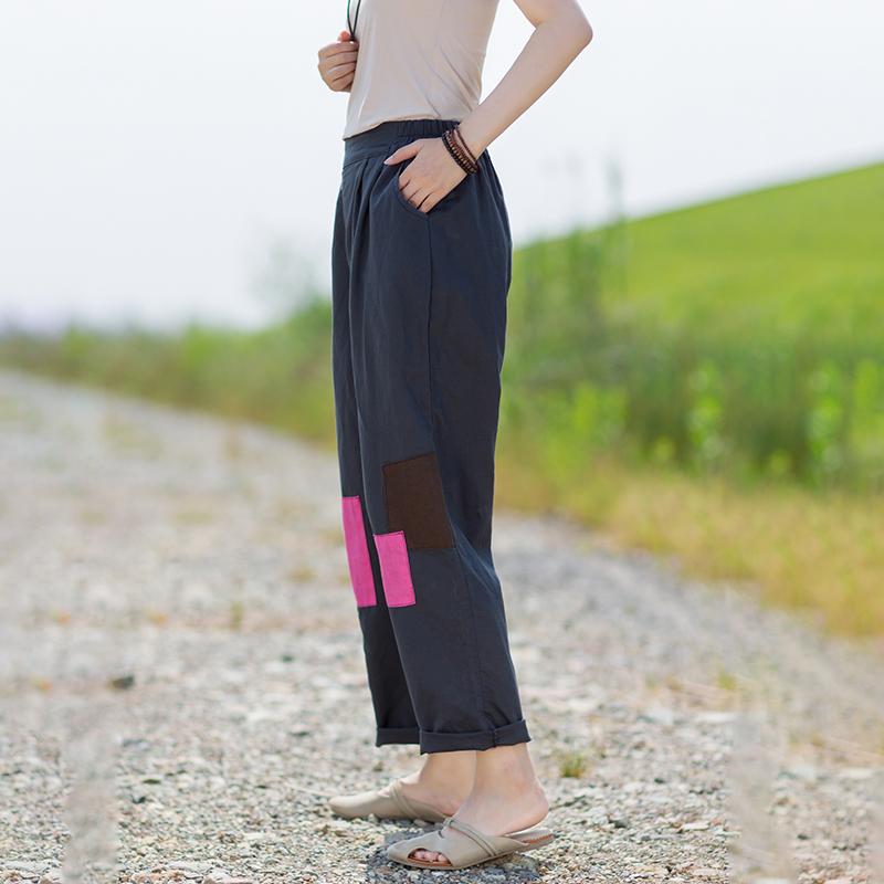Contrast Color Patchwork Casual Straight Pants