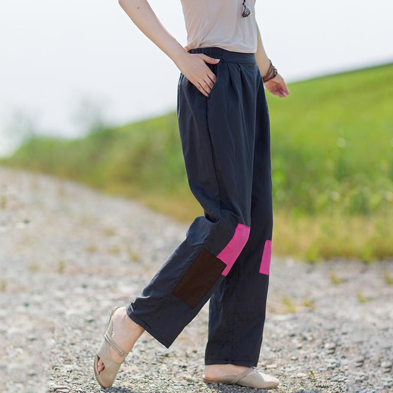 Contrast Color Patchwork Casual Straight Pants