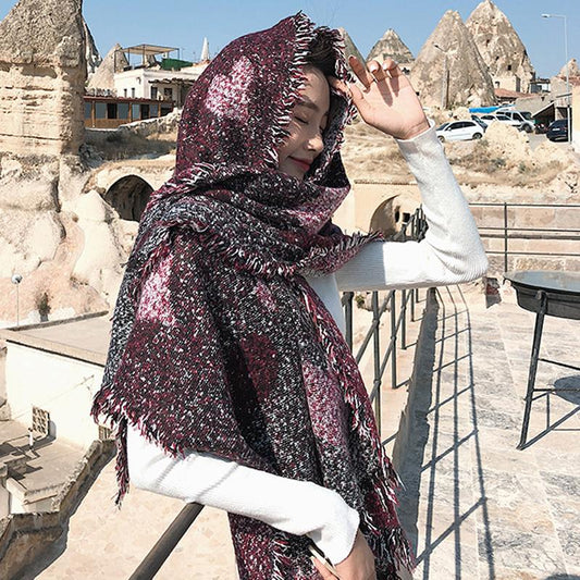 Contrast Color Tassel Imitation Cashmere Scarf