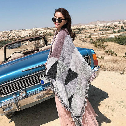 Contrast Color Tassel Imitation Cashmere Scarf
