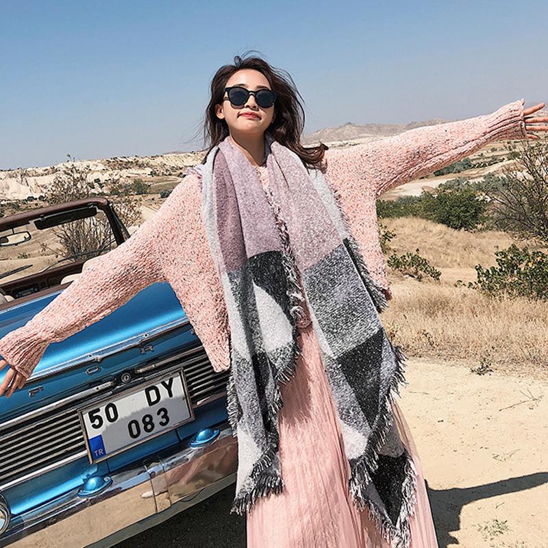 Contrast Color Tassel Imitation Cashmere Scarf