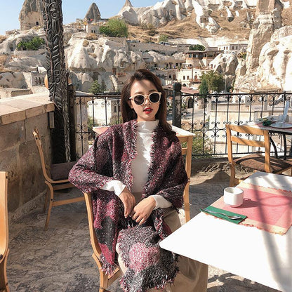 Contrast Color Tassel Imitation Cashmere Scarf