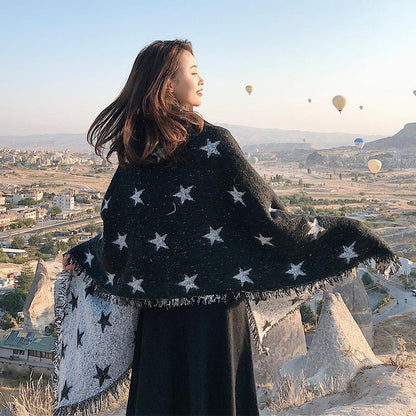 Contrast Color Tassel Imitation Cashmere Scarf