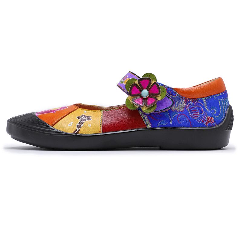 Contrast Spliced Handmade Leather Mary Jane Shoes