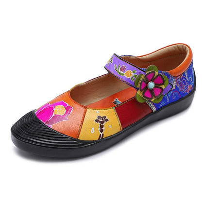 Contrast Spliced Handmade Leather Mary Jane Shoes