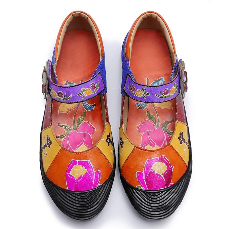 Contrast Spliced Handmade Leather Mary Jane Shoes