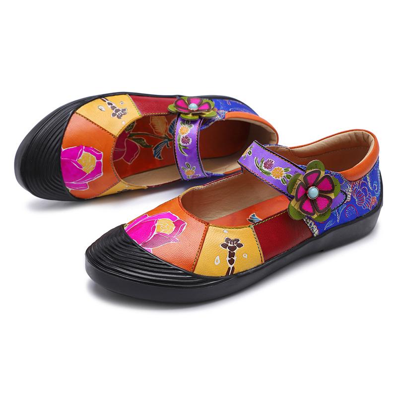 Contrast Spliced Handmade Leather Mary Jane Shoes