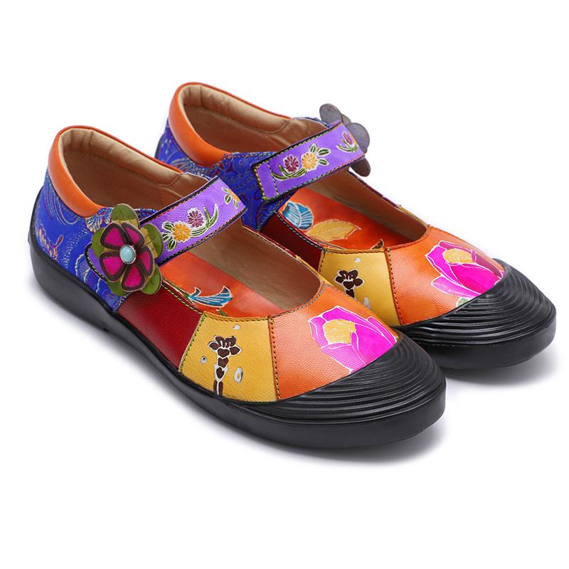 Contrast Spliced Handmade Leather Mary Jane Shoes