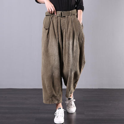 Buykud Corduroy Casual Solid Color Harem Pants