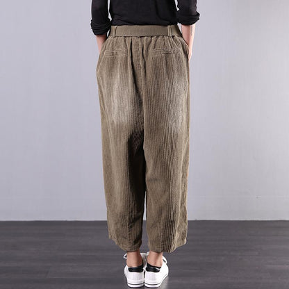 Buykud Corduroy Casual Solid Color Harem Pants
