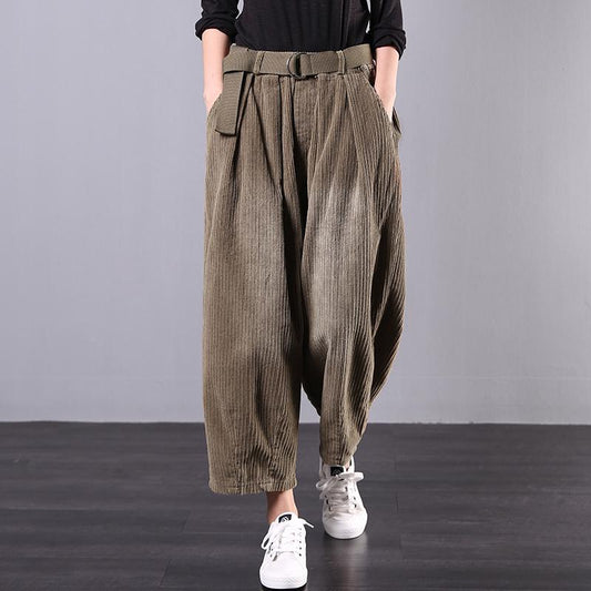 Buykud Corduroy Casual Solid Color Harem Pants