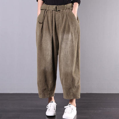 Buykud Corduroy Casual Solid Color Harem Pants