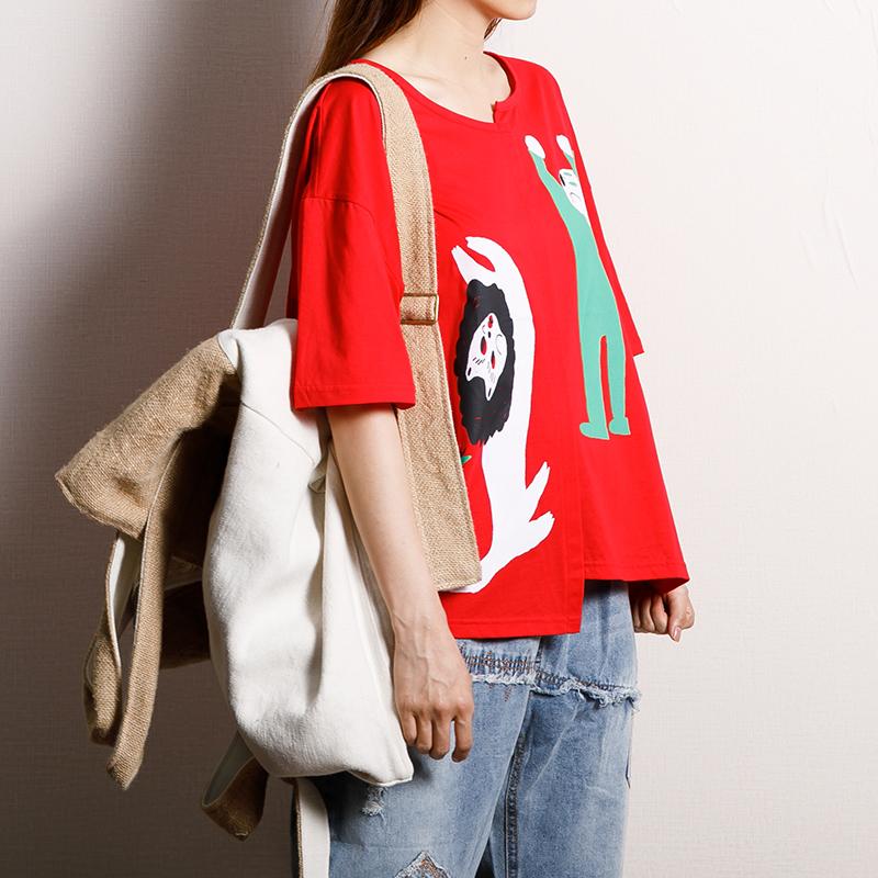 Cotton Asymmetrical Print Short Sleeve Blouse