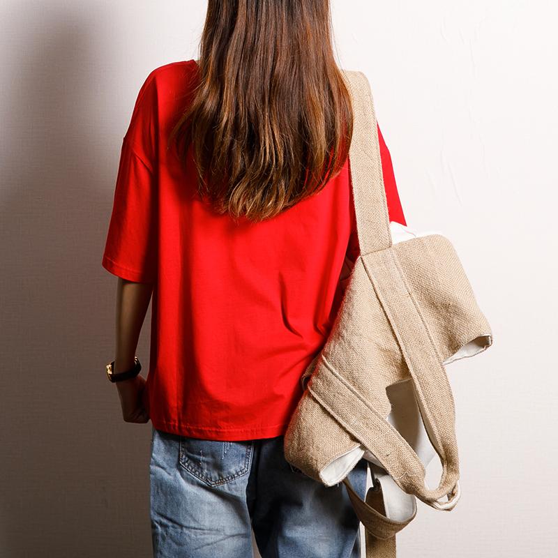 Cotton Asymmetrical Print Short Sleeve Blouse