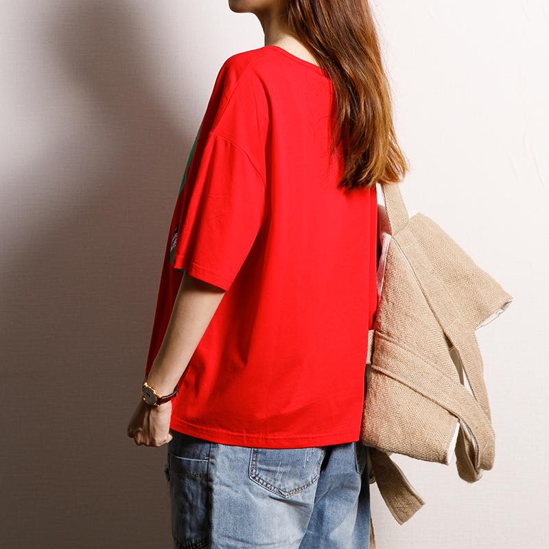 Cotton Asymmetrical Print Short Sleeve Blouse